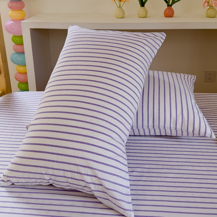 91家纺网 家纺一手货源 找家纺 金丝鸟家纺 2024新款A类全棉色织水洗棉单床笠系列（学生床） 烟紫中条