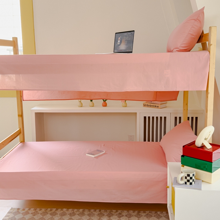 91家纺网 家纺一手货源 找家纺 金丝鸟家纺 2024新款A类全棉色织水洗棉单床单系列（学生床） 粉色