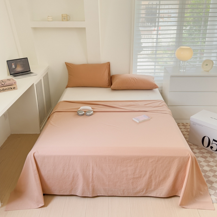 91家纺网 家纺一手货源 找家纺 金丝鸟家纺 2024新款A类全棉色织水洗棉单床单系列 驼色