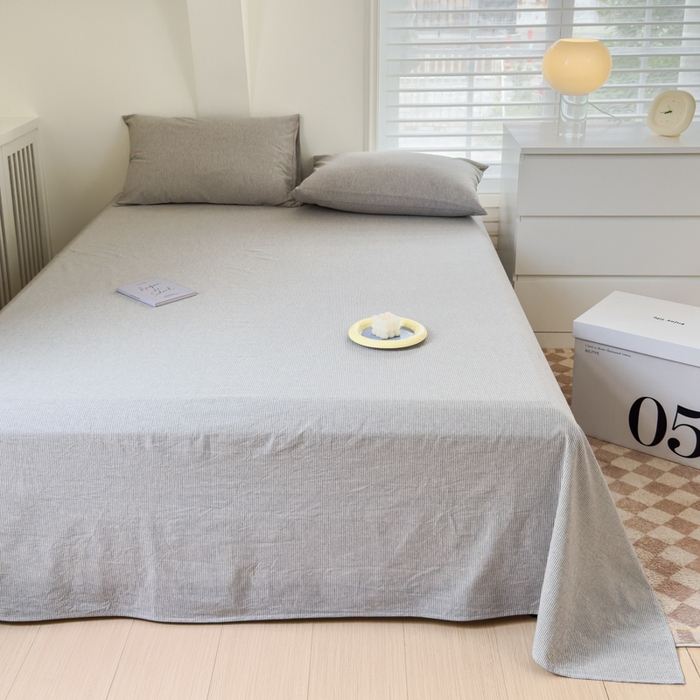 91家纺网 家纺一手货源 找家纺 金丝鸟家纺 2024新款A类全棉色织水洗棉单床单系列 灰细条