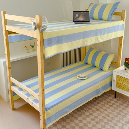 金丝鸟家纺 2024新款A类全棉色织水洗棉单床单系列（学生床） 黄蓝大竖条