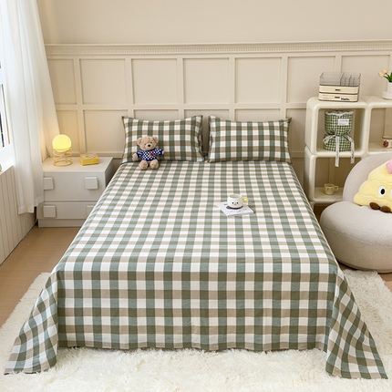 金丝鸟家纺 2024新款A类全棉色织水洗棉单床单系列 绿中格