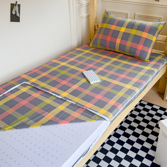 91家纺网 家纺一手货源 找家纺 金丝鸟家纺 2024新款全棉色织水洗棉水晶绒床垫套 彩色格子