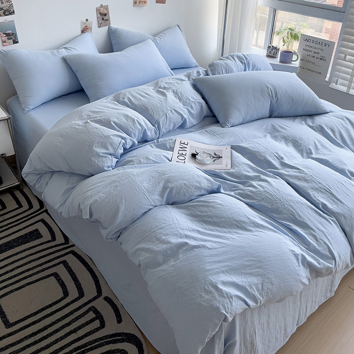 91家纺网 家纺一手货源 找家纺 （总）韩巢家纺 2024新款日式ins风超柔褶皱亲肤水洗棉被套单件-纯色系列（提供卖家秀）