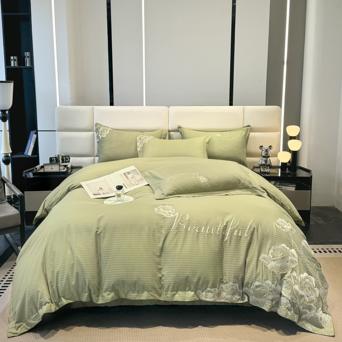 91家纺网 家纺一手货源 找家纺 梧桐家居 2024新款全棉四件套-银杏系列 银杏-高级绿