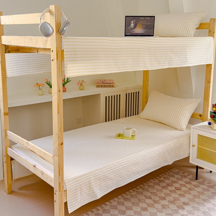 91家纺网 家纺一手货源 找家纺 金丝鸟家纺 2024新款A类全棉色织水洗棉单床单系列（学生床） 黄色中条