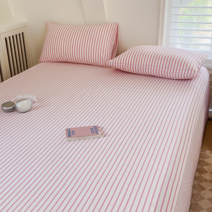 91家纺网 家纺一手货源 找家纺 金丝鸟家纺 2024新款A类全棉色织水洗棉单床单系列 玫红 中条