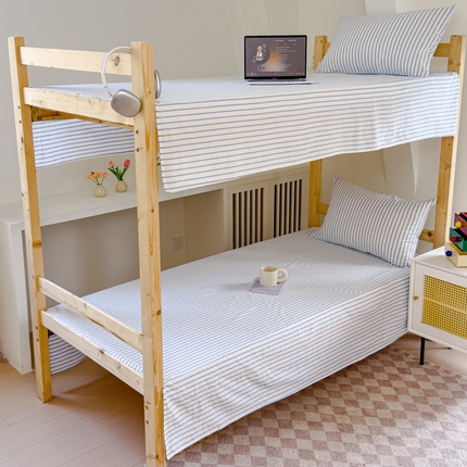 金丝鸟家纺 2024新款A类全棉色织水洗棉单床单系列（学生床） 蓝色中条