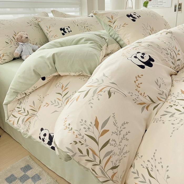 91家纺网 家纺一手货源 找家纺 赫然 2026新款水洗双层纱四件套 小熊猫