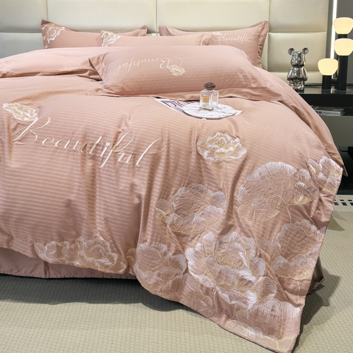 91家纺网 家纺一手货源 找家纺 梧桐家居 2024新款全棉四件套-银杏系列 银杏-浅咖