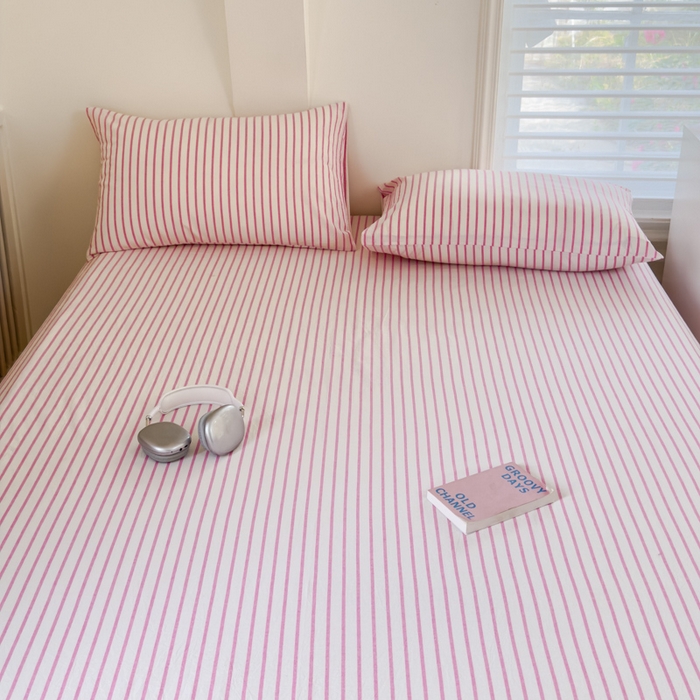 91家纺网 家纺一手货源 找家纺 金丝鸟家纺 2024新款A类全棉色织水洗棉单床单系列 玫红 中条