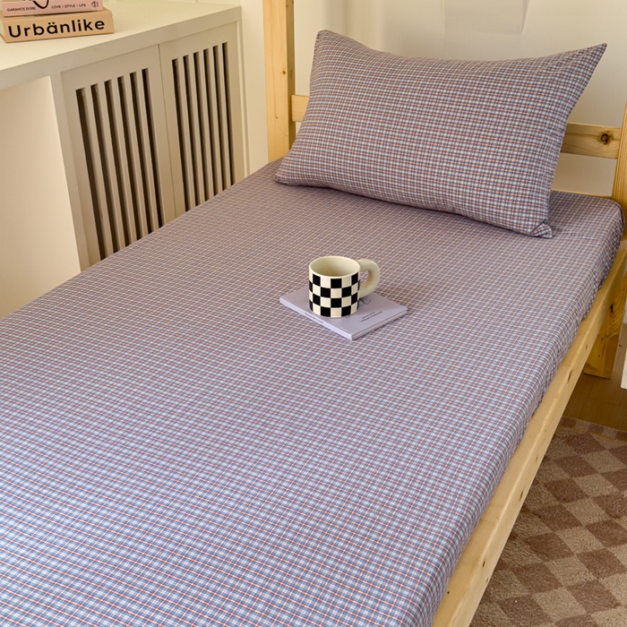 91家纺网 家纺一手货源 找家纺 金丝鸟家纺 2024新款A类全棉色织水洗棉单床笠系列（学生床） 蓝红田格