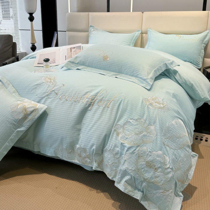 91家纺网 家纺一手货源 找家纺 梧桐家居 2024新款全棉四件套-银杏系列 银杏-青草绿