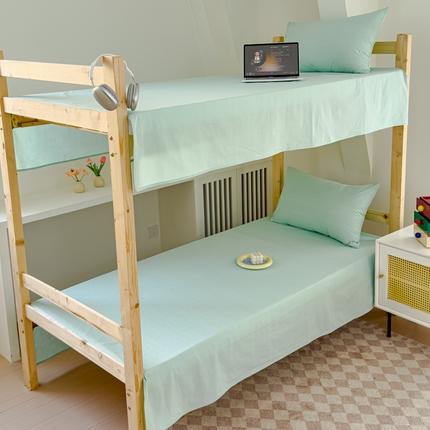 91家纺网 家纺一手货源 找家纺 金丝鸟家纺 2024新款A类全棉色织水洗棉单床单系列（学生床） 果绿