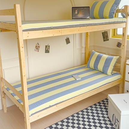 91家纺网 家纺一手货源 找家纺 金丝鸟家纺 2024新款全棉色织水洗棉水晶绒床垫套 黄蓝中条