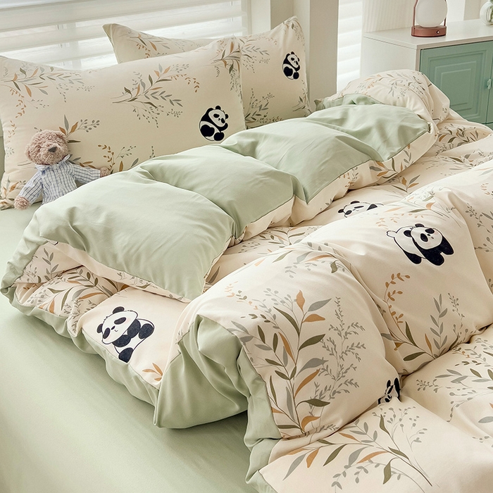 91家纺网 家纺一手货源 找家纺 赫然 2026新款水洗双层纱四件套 小熊猫