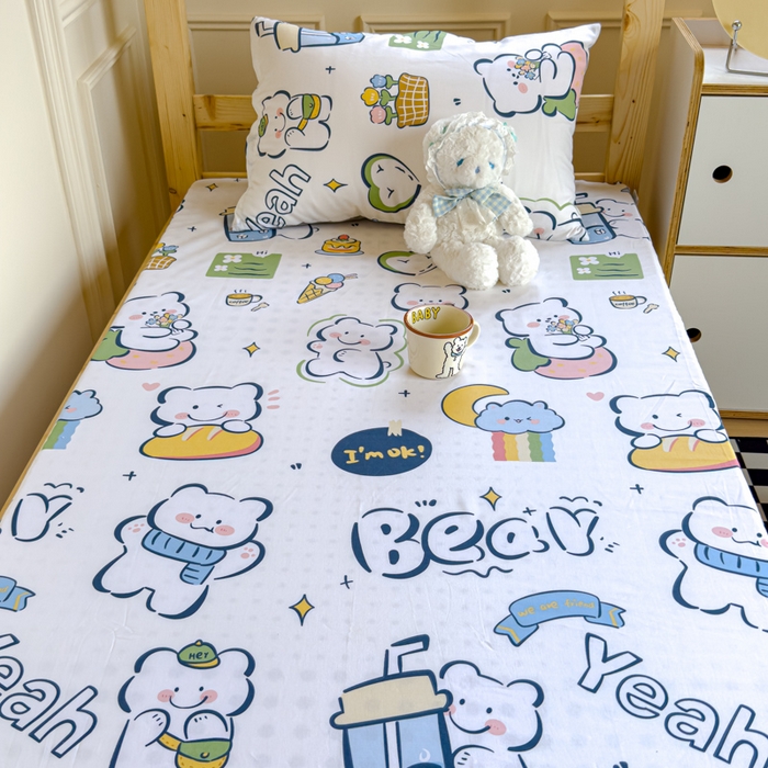 91家纺网 家纺一手货源 找家纺 金丝鸟家纺 2024新款全棉水晶绒床垫套 快乐小熊