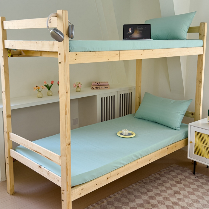 91家纺网 家纺一手货源 找家纺 金丝鸟家纺 2024新款A类全棉色织水洗棉单床笠系列（学生床） 果绿