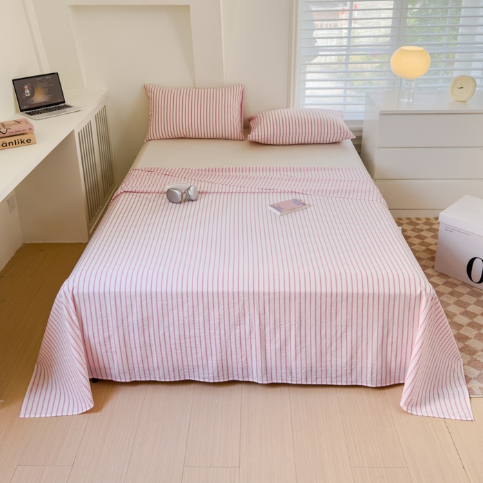 91家纺网 家纺一手货源 找家纺 金丝鸟家纺 2024新款A类全棉色织水洗棉单床单系列 玫红 中条