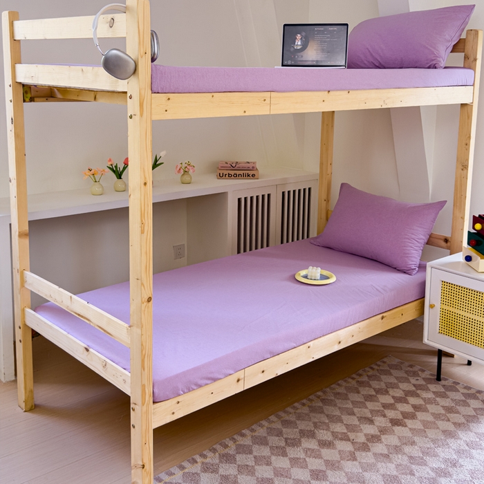 91家纺网 家纺一手货源 找家纺 金丝鸟家纺 2024新款A类全棉色织水洗棉单床笠系列（学生床） 烟紫