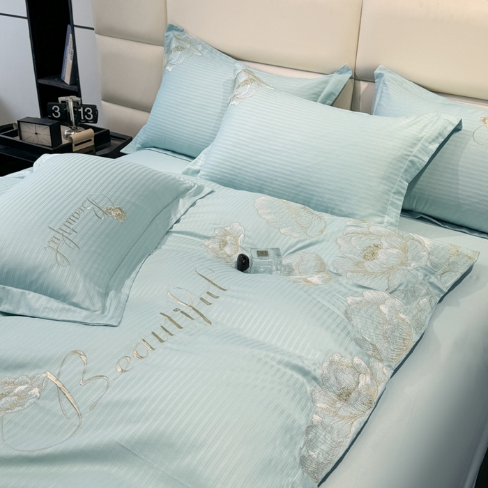 91家纺网 家纺一手货源 找家纺 梧桐家居 2024新款全棉四件套-银杏系列 银杏-青草绿