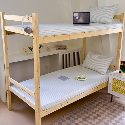 金丝鸟家纺 2024新款A类全棉色织水洗棉单床笠系列（学生床） 浅绿中条