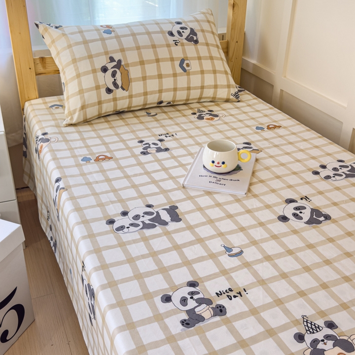 91家纺网 家纺一手货源 找家纺 金丝鸟家纺 2024新款全棉小清新印花单床单系列（学生床） 格子米兜