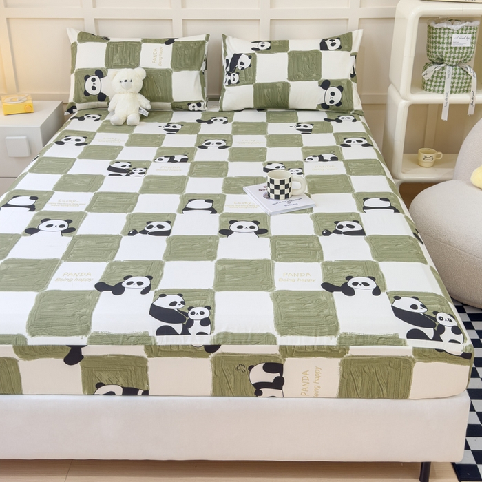 91家纺网 家纺一手货源 找家纺 金丝鸟家纺 2024新款全棉小清新印花单床笠系列 棋盘米兜