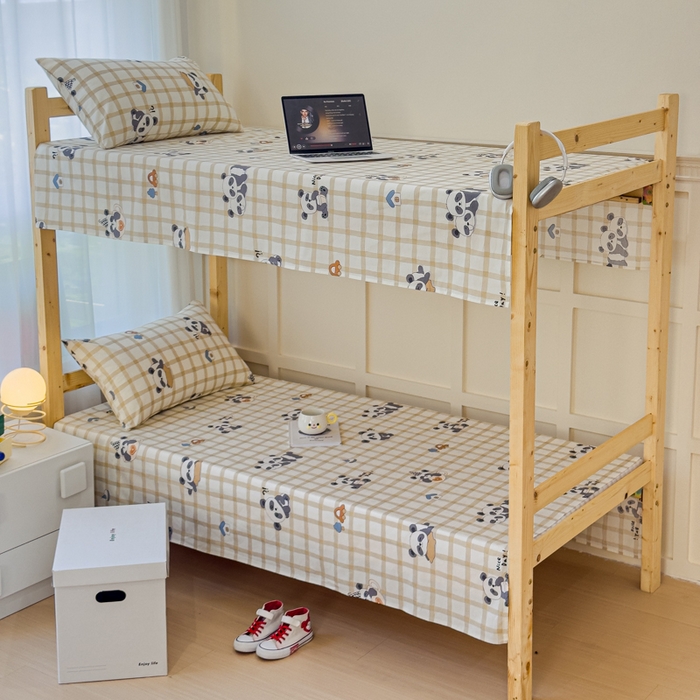 91家纺网 家纺一手货源 找家纺 金丝鸟家纺 2024新款全棉小清新印花单床单系列（学生床） 格子米兜