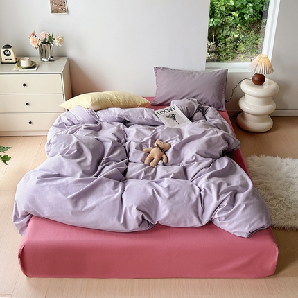 绫韵家纺 2024秋冬新款A类全棉加厚磨毛混搭纯棉磨毛四件套 紫藤·山茶粉·风信紫·麦秆黄