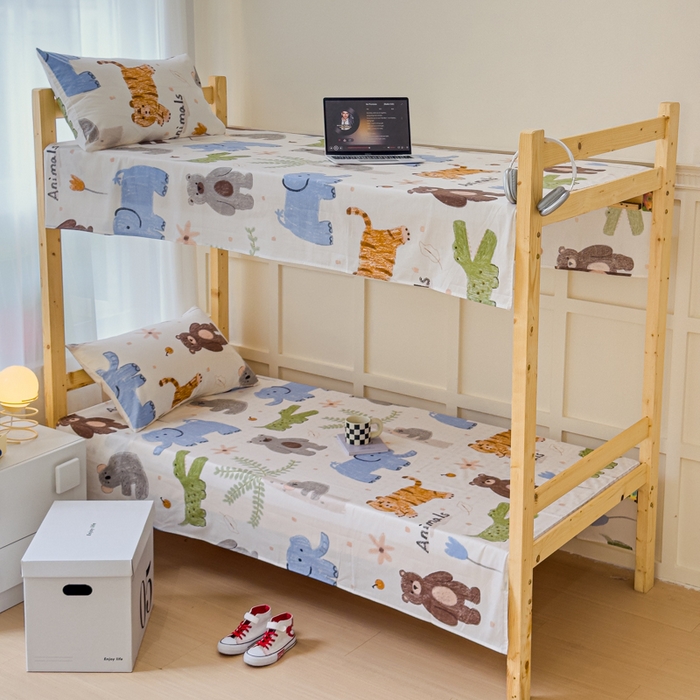 91家纺网 家纺一手货源 找家纺 金丝鸟家纺 2024新款全棉小清新印花单床单系列（学生床） 奇妙动物园