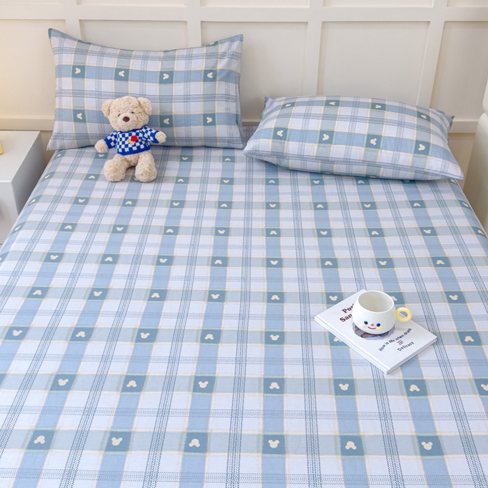 91家纺网 家纺一手货源 找家纺 金丝鸟家纺 2024新款全棉小清新印花单床笠系列 小格米奇