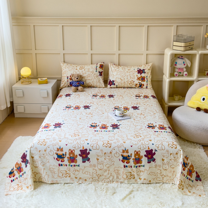 91家纺网 家纺一手货源 找家纺 金丝鸟家纺 2024新款全棉小清新印花单床单系列 小童趣