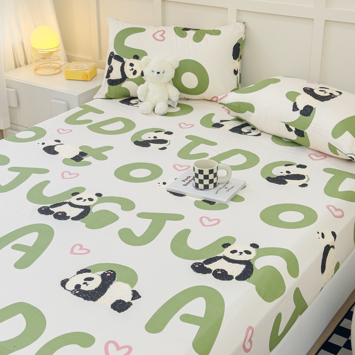 91家纺网 家纺一手货源 找家纺 金丝鸟家纺 2024新款全棉小清新印花单床笠系列 国宝字母