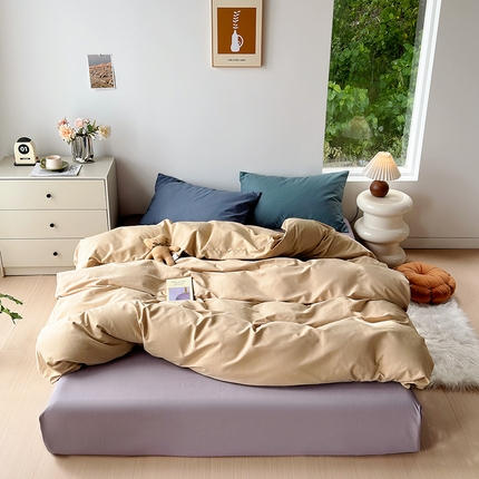 绫韵家纺 2024秋冬新款A类全棉加厚磨毛混搭纯棉磨毛四件套 米驼·风信紫·大麦町·青黛