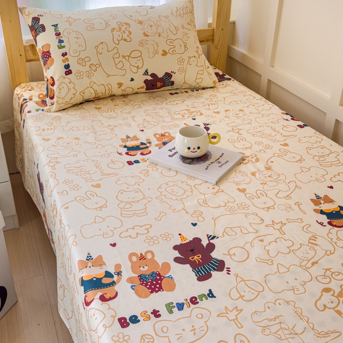 91家纺网 家纺一手货源 找家纺 金丝鸟家纺 2024新款全棉小清新印花单床单系列（学生床） 小童趣