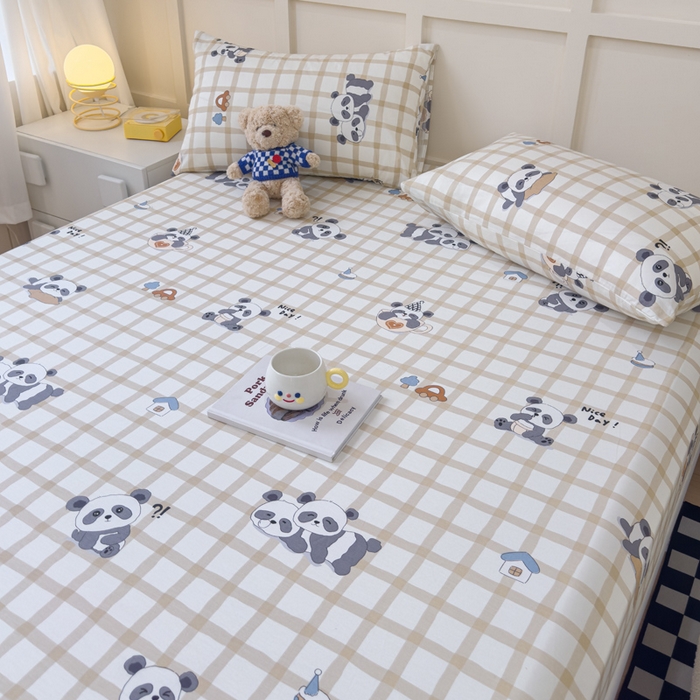 91家纺网 家纺一手货源 找家纺 金丝鸟家纺 2024新款全棉小清新印花单床笠系列 格子米兜