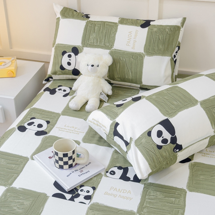 91家纺网 家纺一手货源 找家纺 金丝鸟家纺 2024新款全棉小清新印花单床笠系列 棋盘米兜