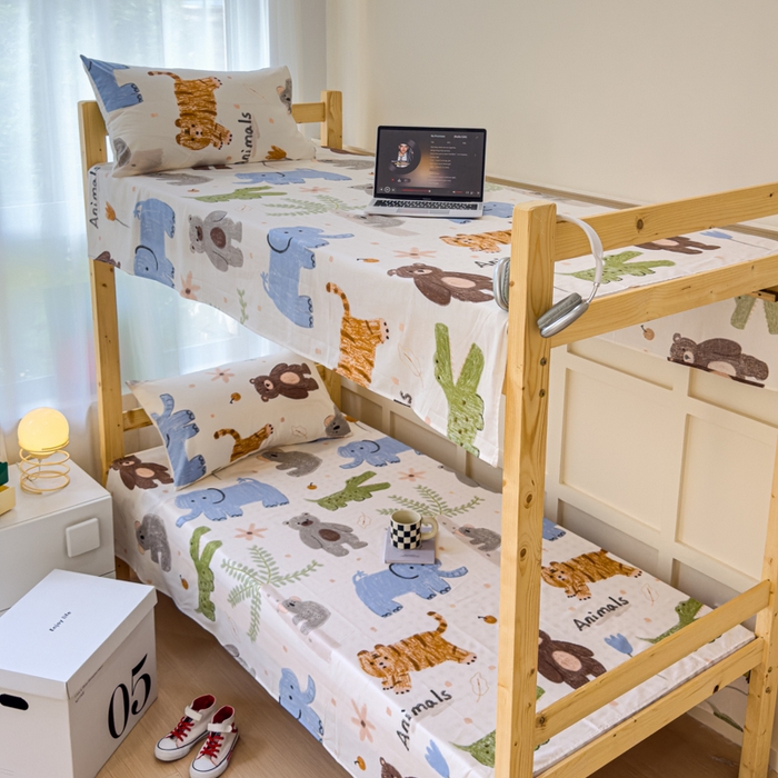 91家纺网 家纺一手货源 找家纺 金丝鸟家纺 2024新款全棉小清新印花单床单系列（学生床） 奇妙动物园