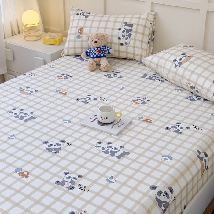 91家纺网 家纺一手货源 找家纺 金丝鸟家纺 2024新款全棉小清新印花单床笠系列 格子米兜