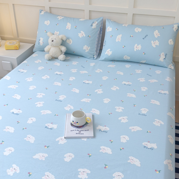 91家纺网 家纺一手货源 找家纺 金丝鸟家纺 2024新款全棉小清新印花单床笠系列 婴儿蓝汪