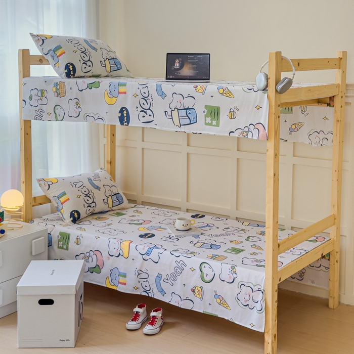 91家纺网 家纺一手货源 找家纺 金丝鸟家纺 2024新款全棉小清新印花单床单系列（学生床） 快乐小熊