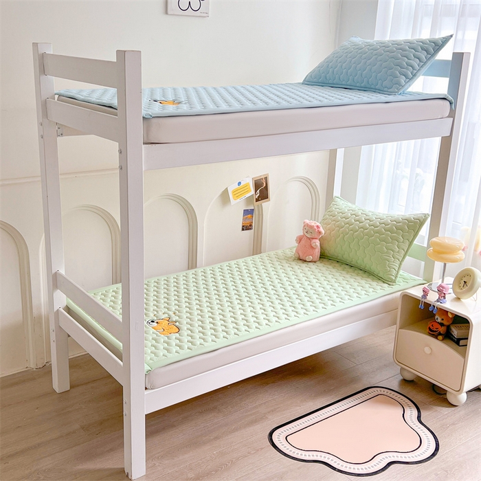 91家纺网 家纺一手货源 找家纺 雯豆家纺 2024新款学生上下铺纯色绣花床垫床褥宿舍单人床护垫-柯基 床褥款-柯基-清雅绿