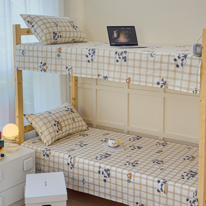 91家纺网 家纺一手货源 找家纺 金丝鸟家纺 2024新款全棉小清新印花单床单系列（学生床） 格子米兜