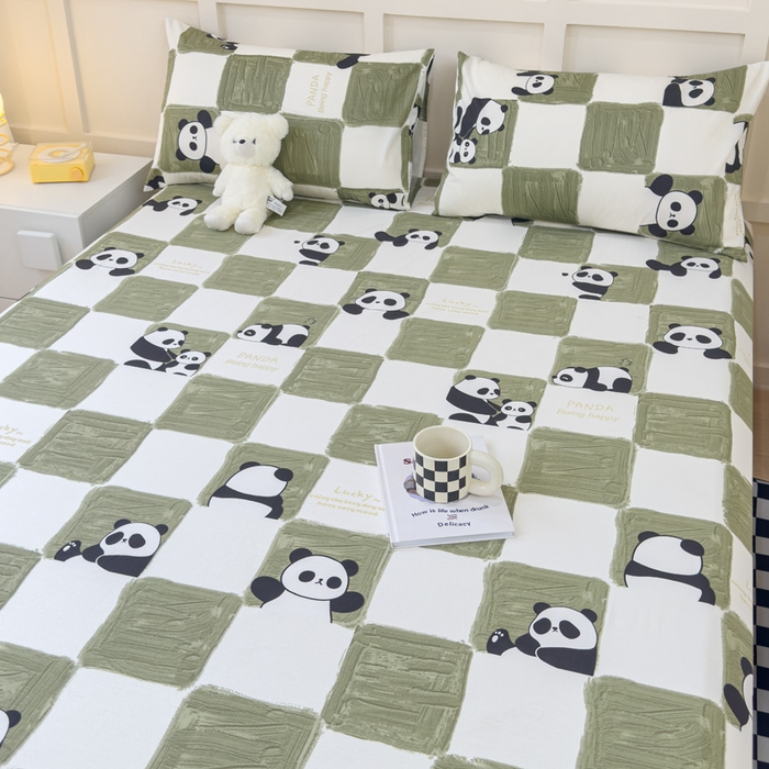 91家纺网 家纺一手货源 找家纺 金丝鸟家纺 2024新款全棉小清新印花单床笠系列 棋盘米兜