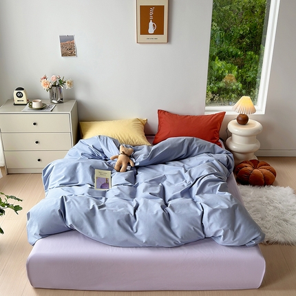 绫韵家纺 2024秋冬新款A类全棉加厚磨毛混搭纯棉磨毛四件套 光辉·紫藤·麦秆黄·橘红