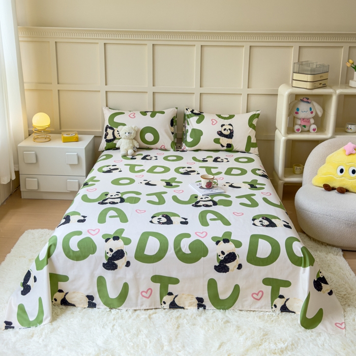 91家纺网 家纺一手货源 找家纺 金丝鸟家纺 2024新款全棉小清新印花单床单系列 国宝字母