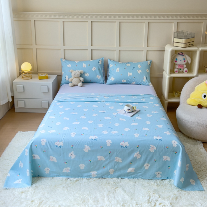 91家纺网 家纺一手货源 找家纺 金丝鸟家纺 2024新款全棉小清新印花单床单系列 婴儿蓝汪