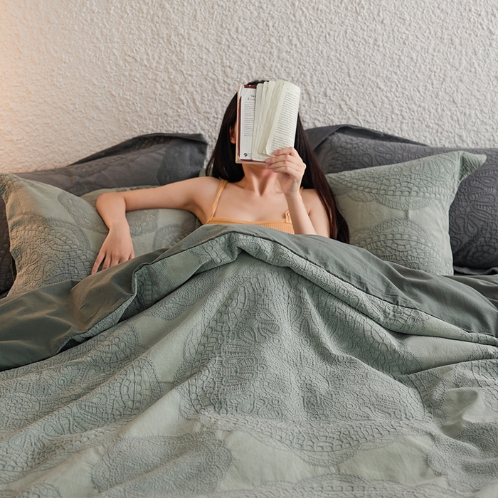 91家纺网 家纺一手货源 找家纺 安莱生活 2025新款棉麻纱洗大提花四件套--梦露系列 梦露-草绿