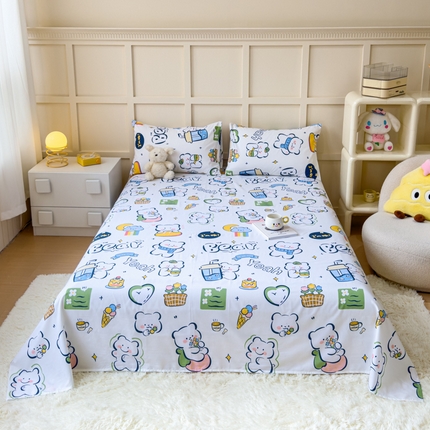 金丝鸟家纺 2024新款全棉小清新印花单床单系列 快乐小熊